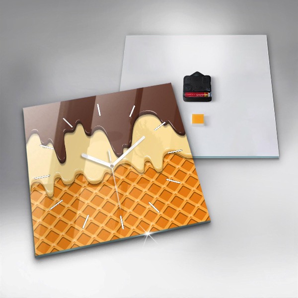 Square wall clock Waffle and ice cream
