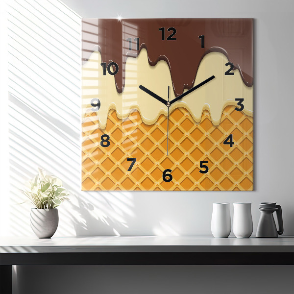 Square wall clock Waffle and ice cream