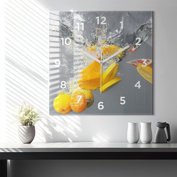 Square wall clock Citrus in water