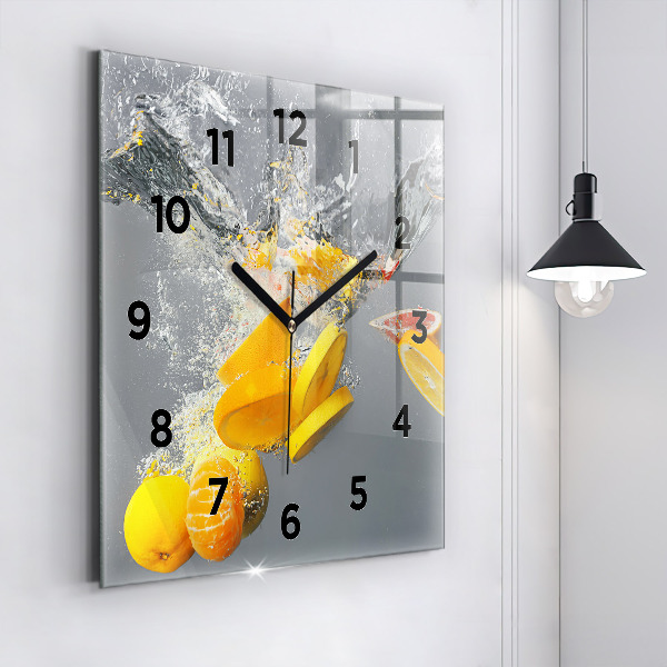 Square wall clock Citrus in water