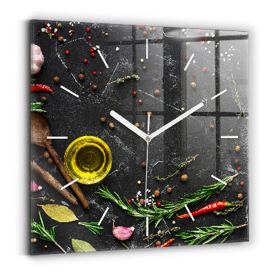 Square wall clock Spices on the counter