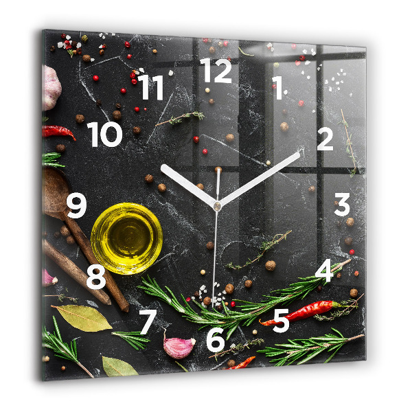 Square wall clock Spices on the counter