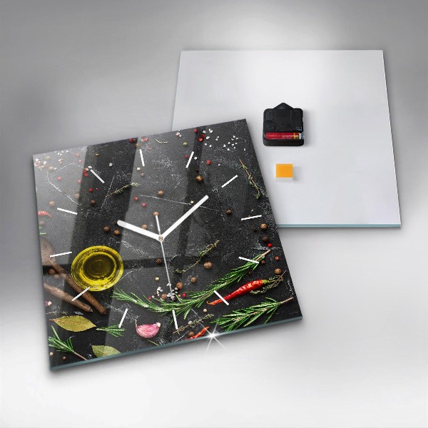 Square wall clock Spices on the counter