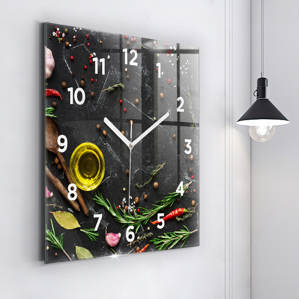Square wall clock Spices on the counter