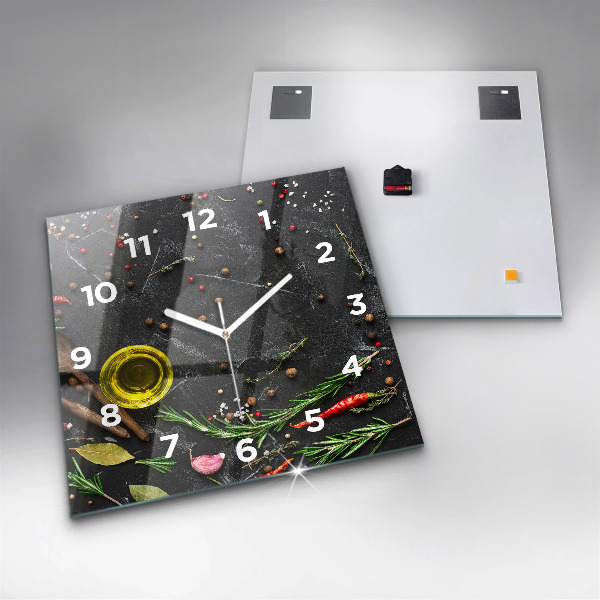 Square wall clock Spices on the counter
