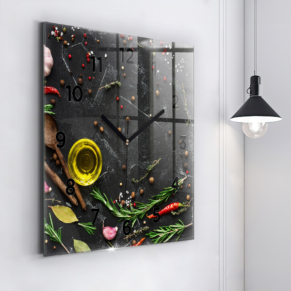 Square wall clock Spices on the counter