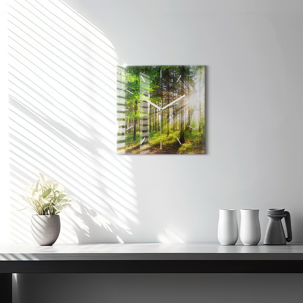 Square wall clock Forest sunrise