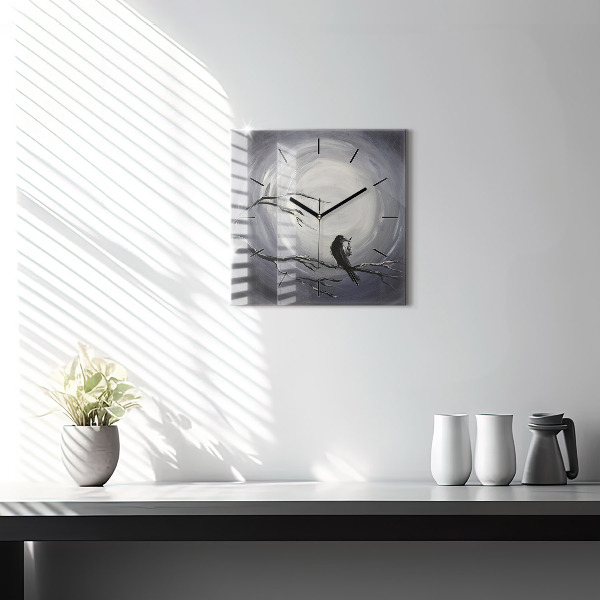 Square wall clock Raven in the moonlight