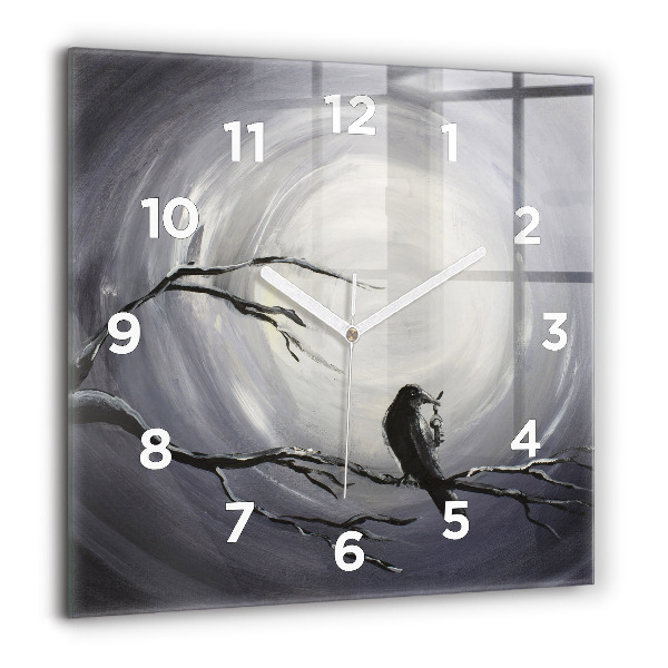Square wall clock Raven in the moonlight