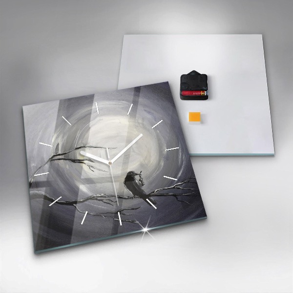 Square wall clock Raven in the moonlight