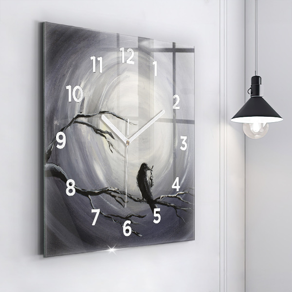 Square wall clock Raven in the moonlight