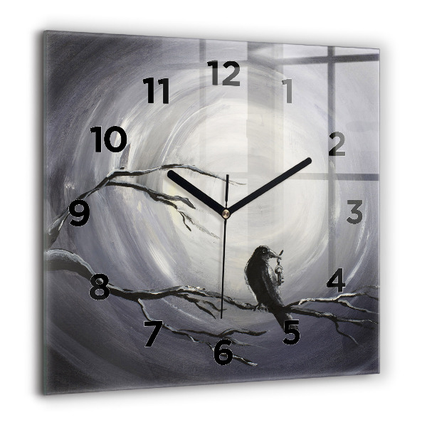 Square wall clock Raven in the moonlight