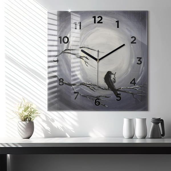 Square wall clock Raven in the moonlight