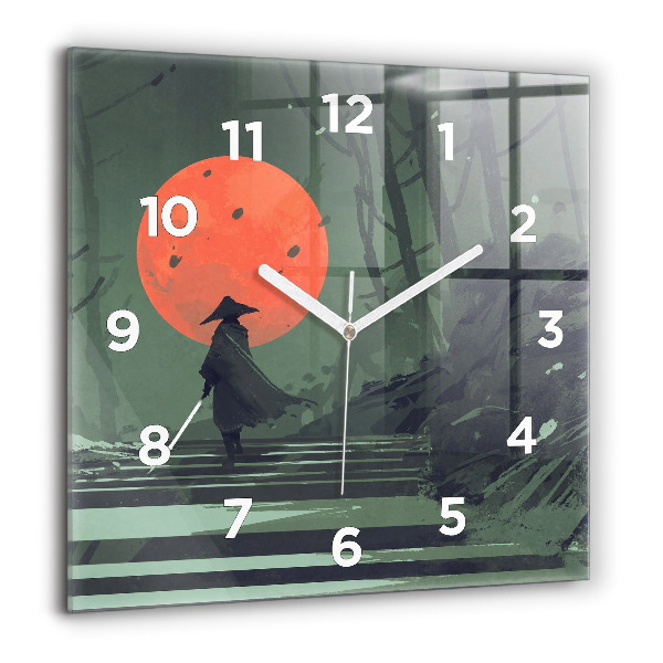 Square wall clock Samurai in the forest