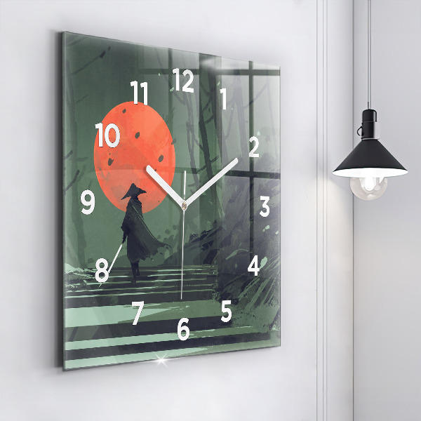 Square wall clock Samurai in the forest