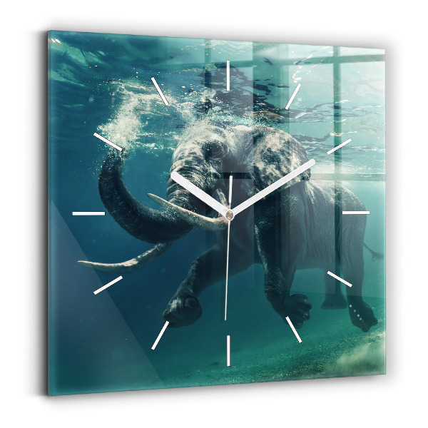 Square wall clock Swimming elephant in the ocean
