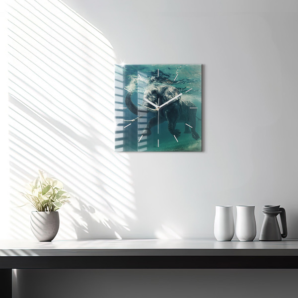 Square wall clock Swimming elephant in the ocean