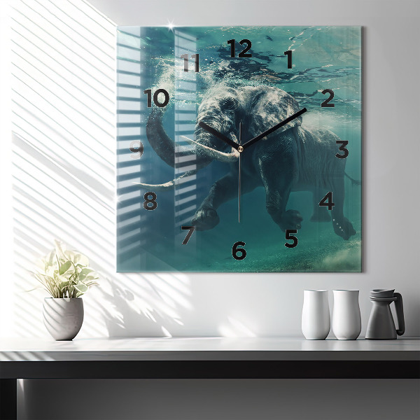 Square wall clock Swimming elephant in the ocean