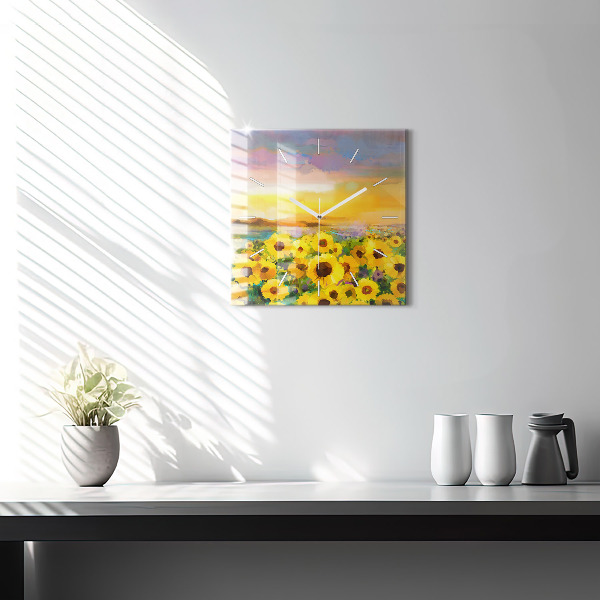 Square wall clock Sunflower Field