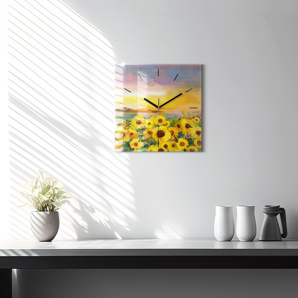Square wall clock Sunflower Field