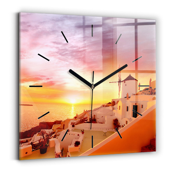 Square wall clock Old windmill in Santorini