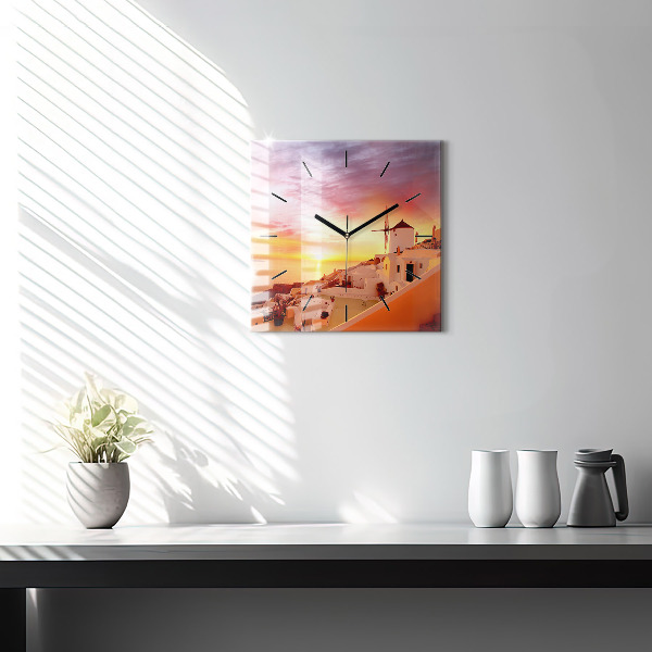 Square wall clock Old windmill in Santorini