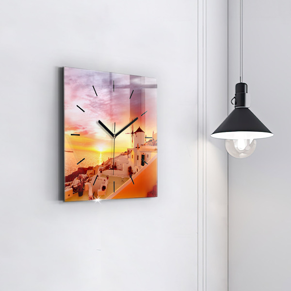 Square wall clock Old windmill in Santorini