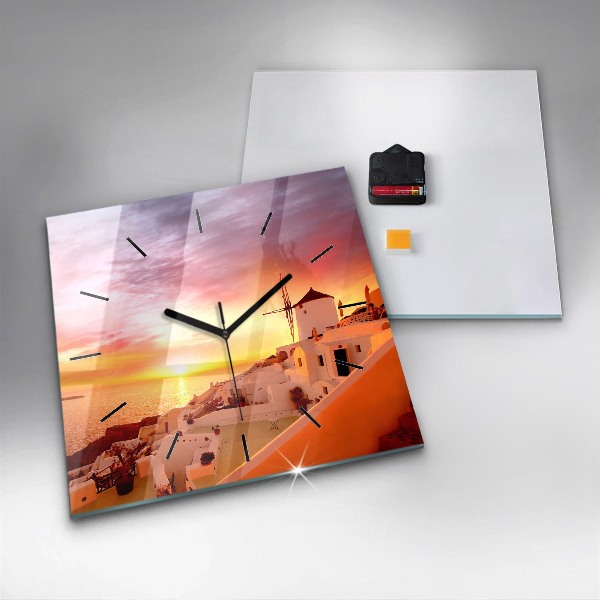 Square wall clock Old windmill in Santorini