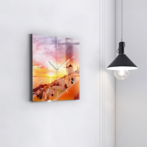 Square wall clock Old windmill in Santorini