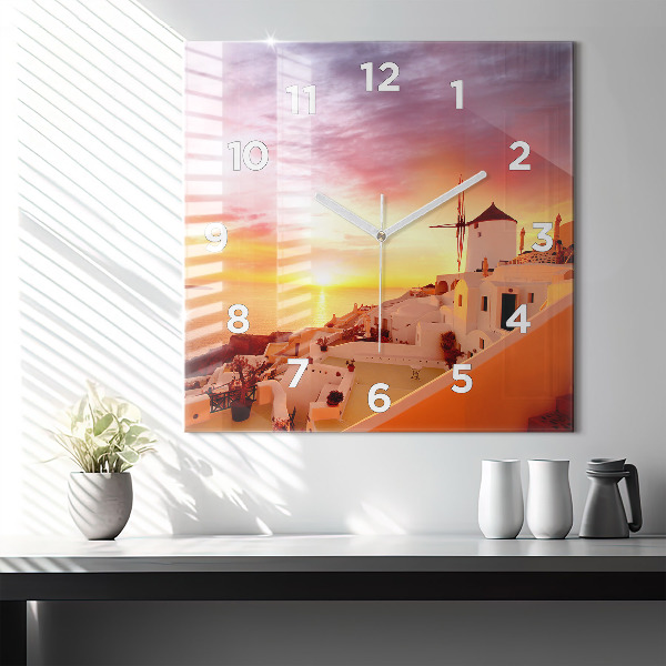 Square wall clock Old windmill in Santorini