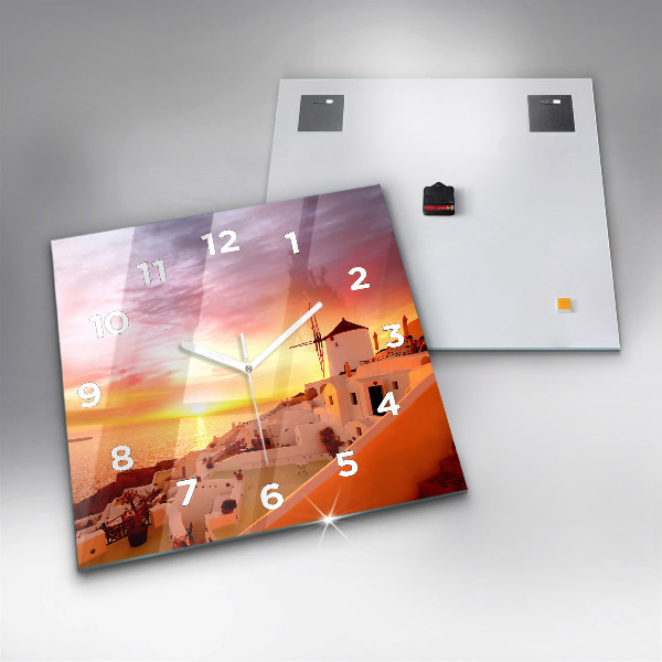 Square wall clock Old windmill in Santorini