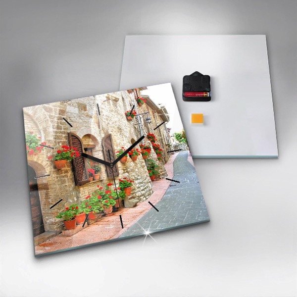 Square wall clock A picturesque street