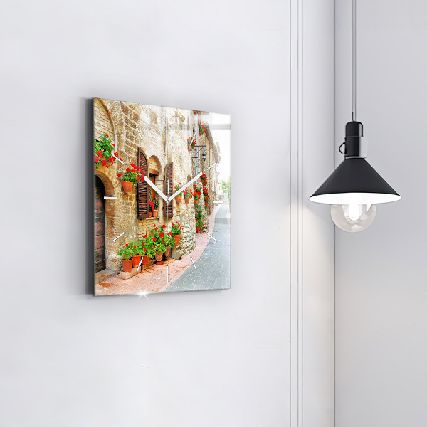 Square wall clock A picturesque street