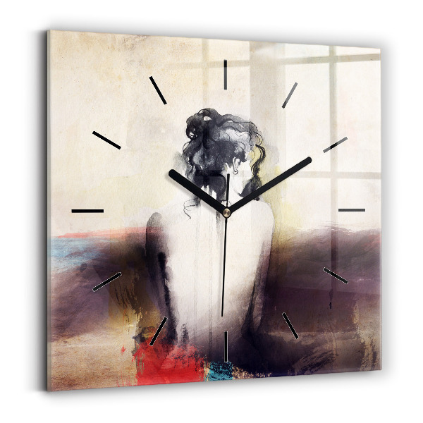 Square wall clock Abstract portrait of a woman