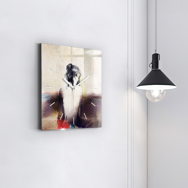 Square wall clock Abstract portrait of a woman