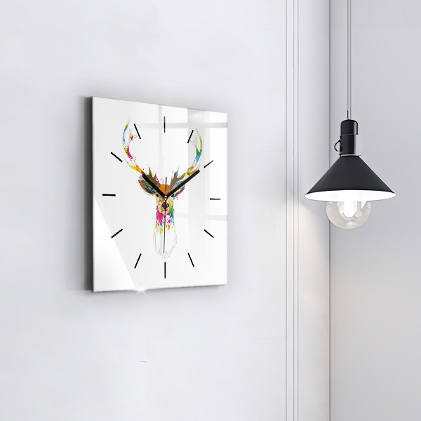 Square wall clock Colorful deer head
