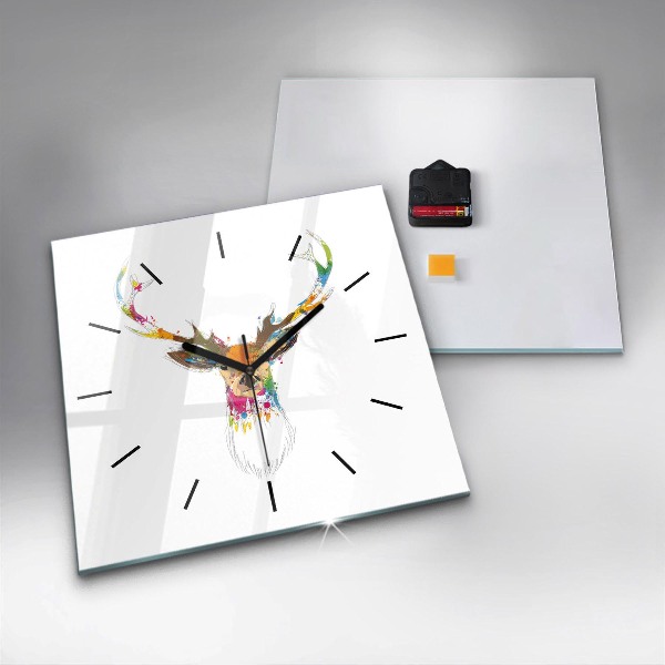 Square wall clock Colorful deer head