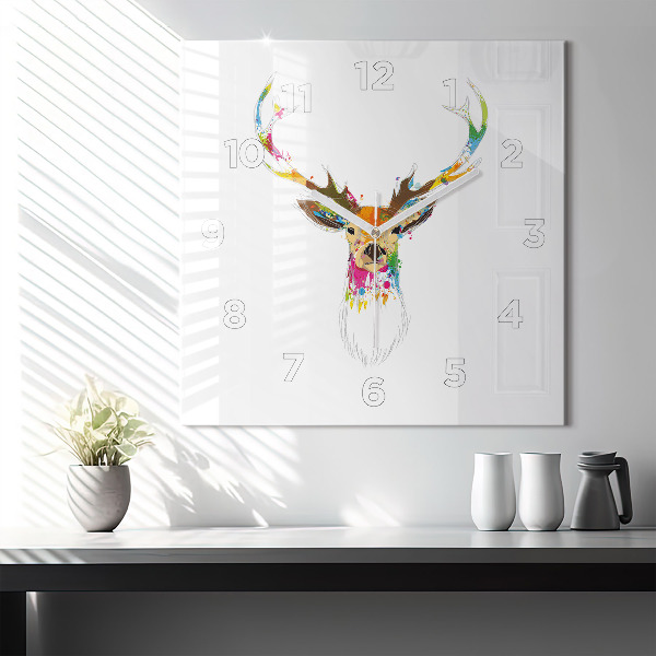 Square wall clock Colorful deer head