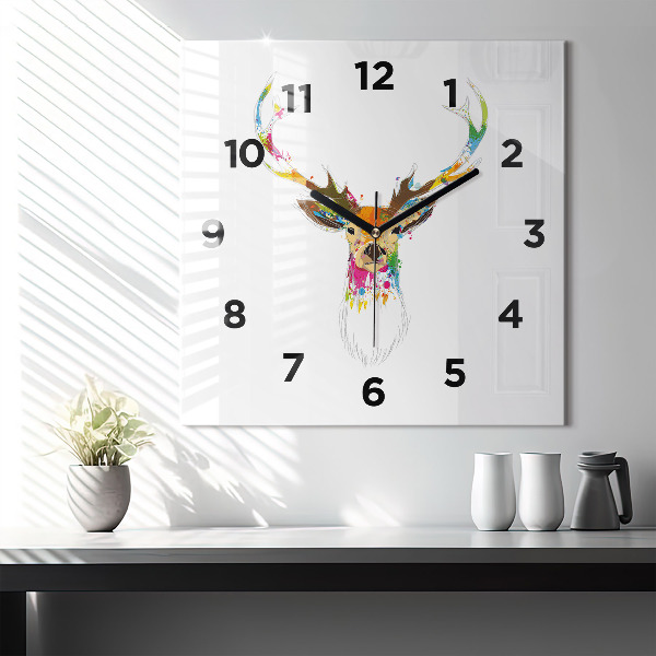 Square wall clock Colorful deer head