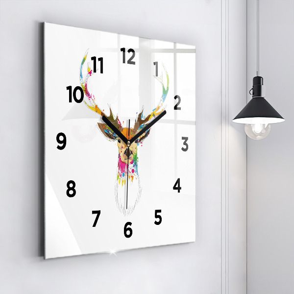 Square wall clock Colorful deer head