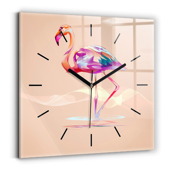 Square wall clock Flamingo illustration