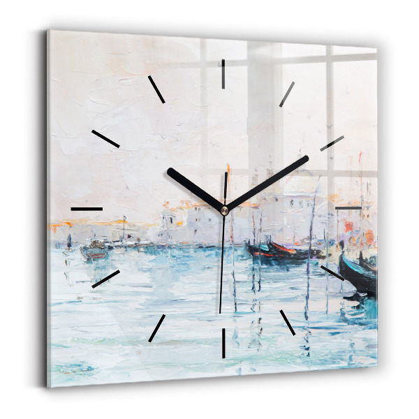 Square wall clock Oil painting yacht sea
