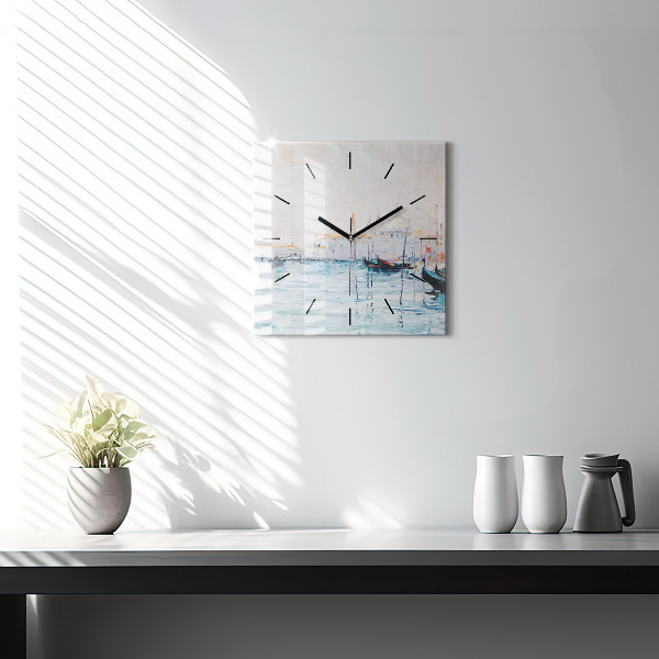 Square wall clock Oil painting yacht sea