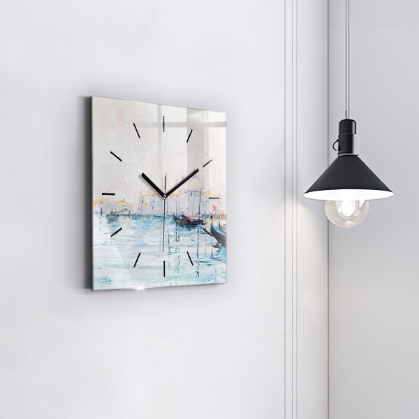 Square wall clock Oil painting yacht sea