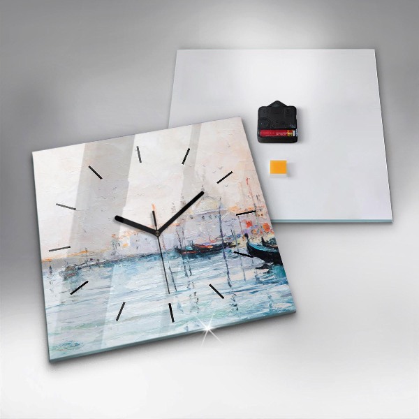 Square wall clock Oil painting yacht sea