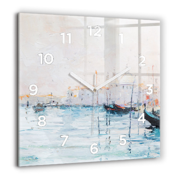 Square wall clock Oil painting yacht sea