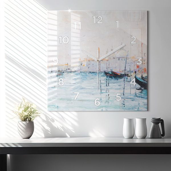 Square wall clock Oil painting yacht sea