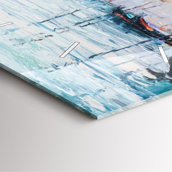 Square wall clock Oil painting yacht sea