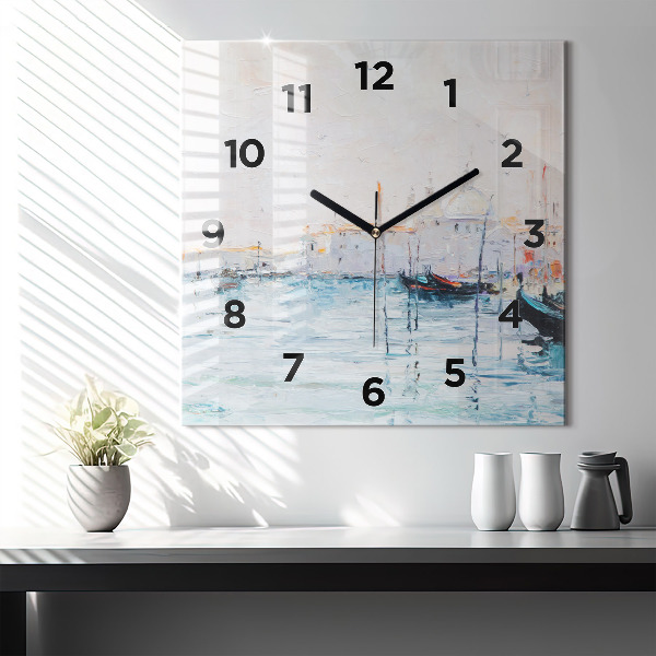 Square wall clock Oil painting yacht sea