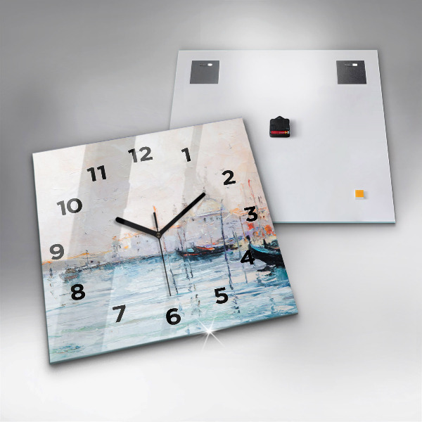 Square wall clock Oil painting yacht sea
